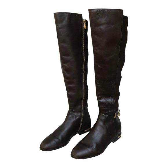 Michael Kors Brown Leather Tall Riding Boots Logo charm. Womens size 7 - Picture 2 of 10